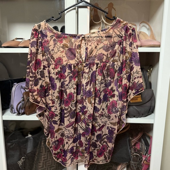 Eyelash Couture Brown Colorful Floral Patterned Lace Women's Top Size Large - Picture 5 of 5